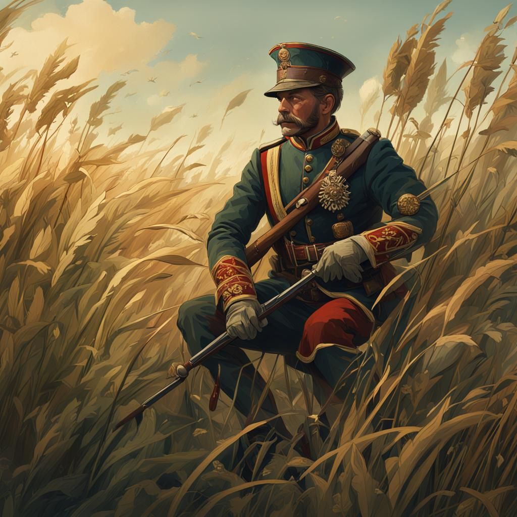 British Grenadier in Grassy Field, Alphonse Mucha Style