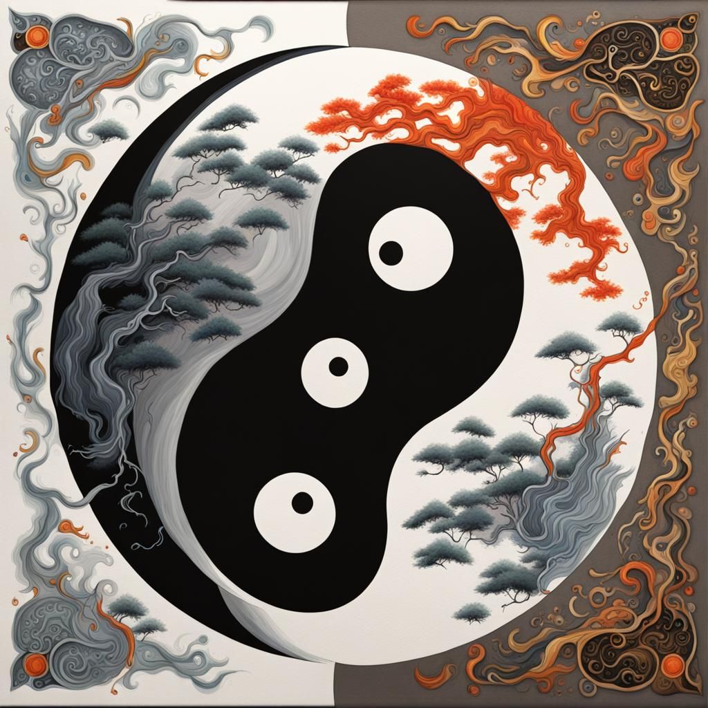 Yin Yang in Detailed Gouache Painting