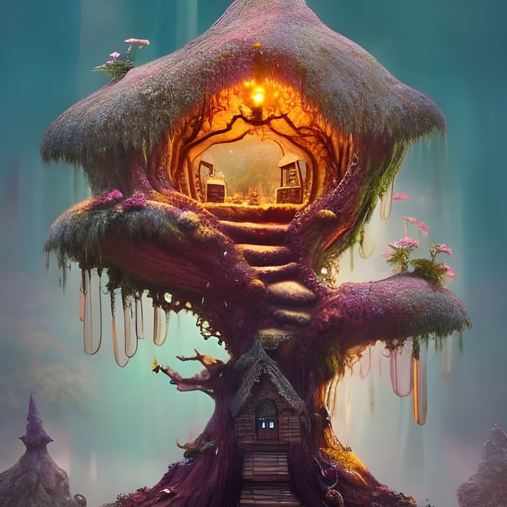 Whimsical Fairy Cottage in Gnarled Tree