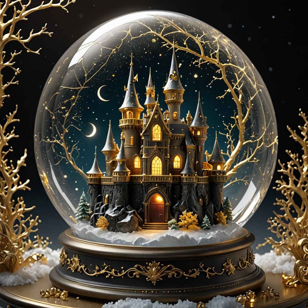 Golden Fairy Castle in Antique Snow Globe
