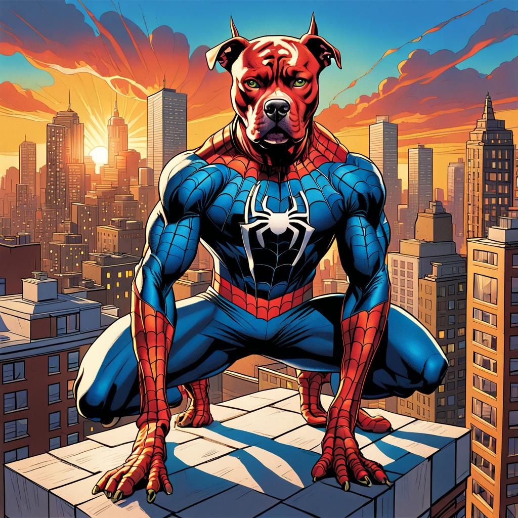 Pitbull as Spiderman: Comic Book Superhero Art