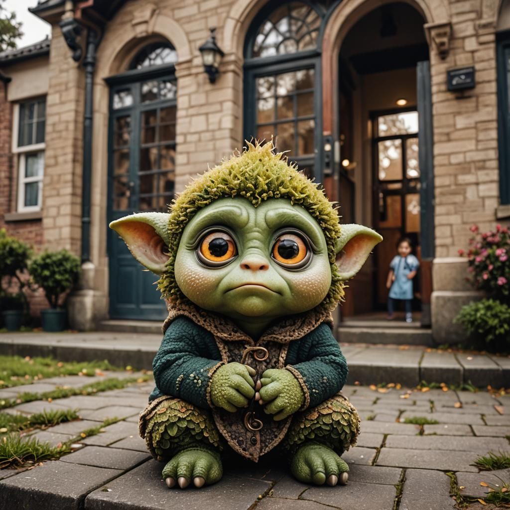 Adorable Chibi Ogre Sits Outside School