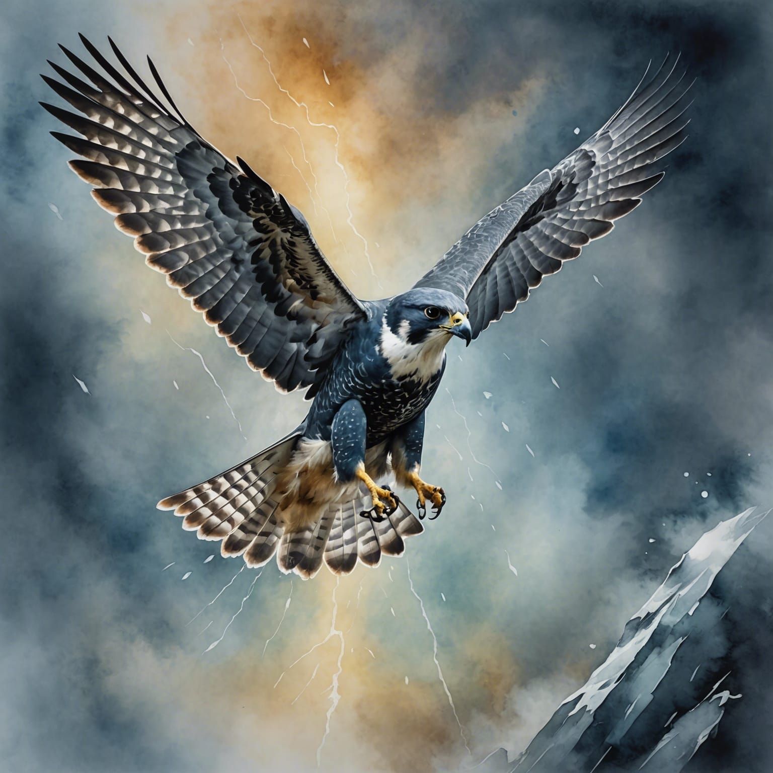 Peregrine Falcon Soaring: Watercolor Illustration