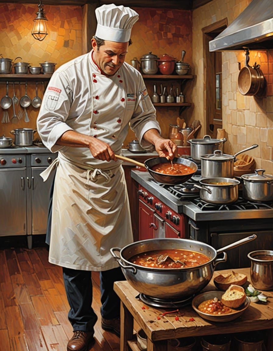 Chef Stirs Hearty Gulash in Warm 19th-Century Kitchen