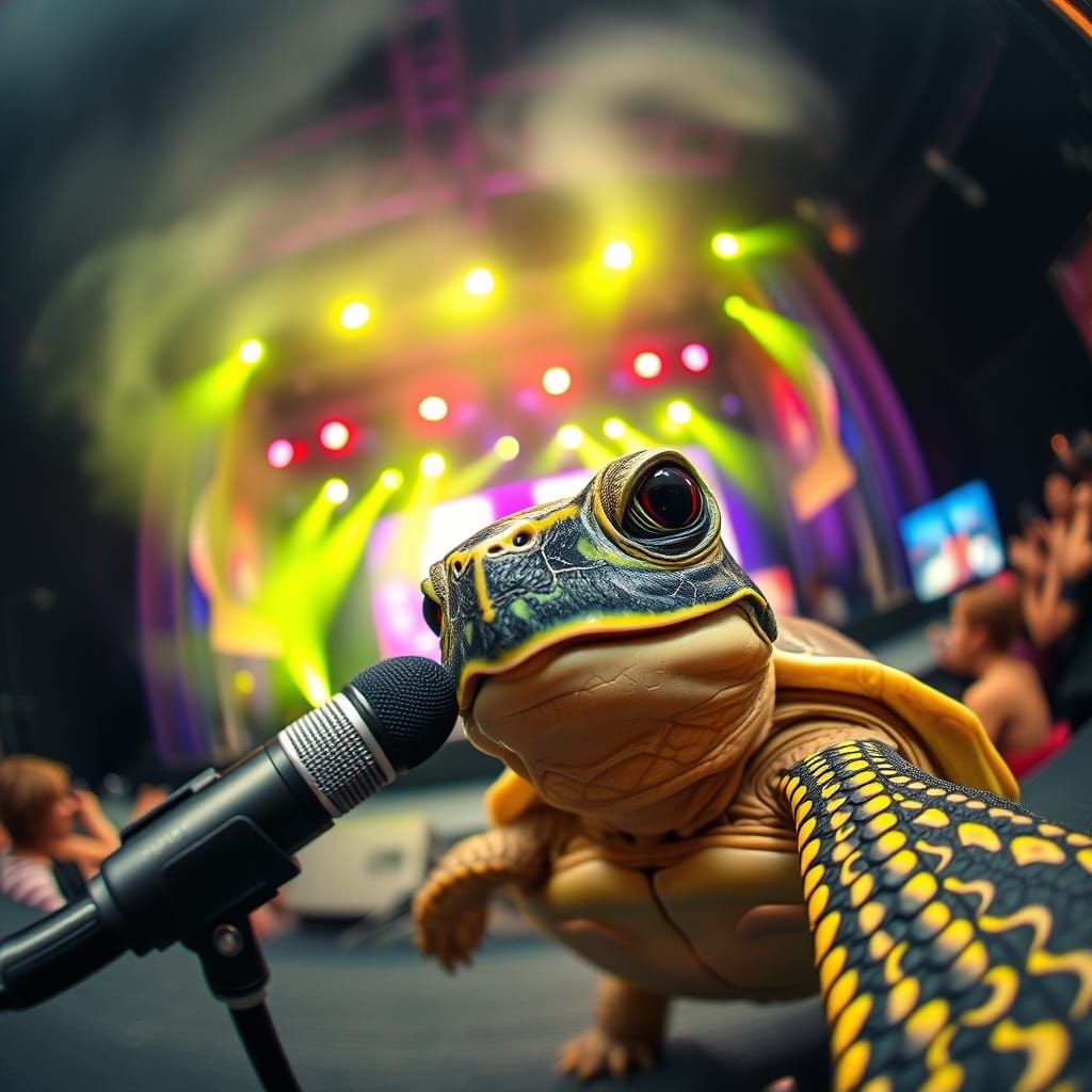 Singing Turtle Photobombs a Rock Concert Stage