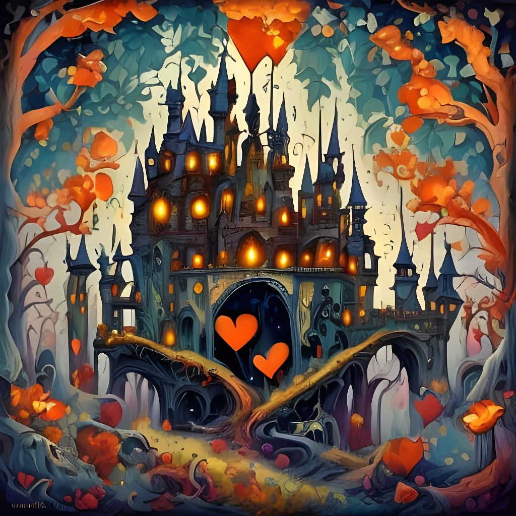 Whimsical Storybook Castle with Hidden Hearts in a Fantasy S...