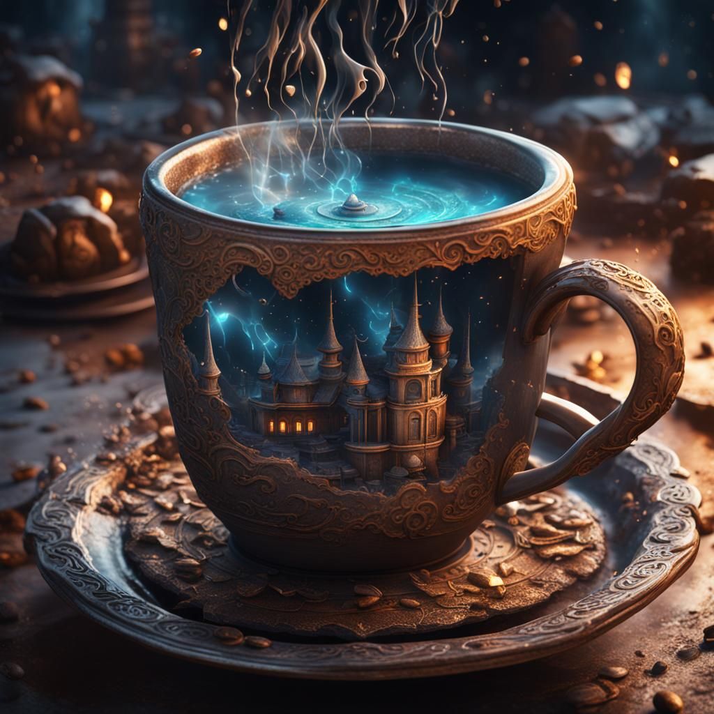 Magical Coffee Cup: Detailed Fantasy Concept Art
