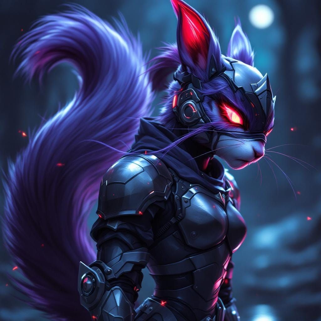 Cyber Ninja Squirrel in Detailed Matte Painting Style