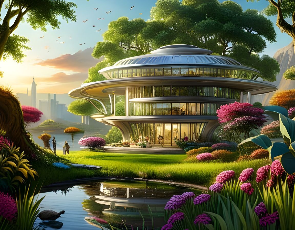 Futuristic Solarpunk House and Flower Garden