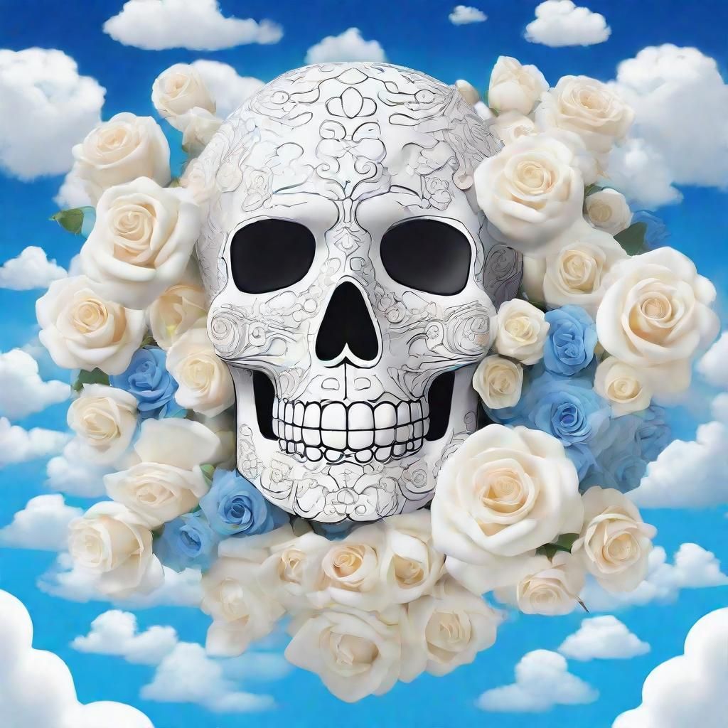 Baroque Cartoon: Sugar Skull in Rose Cloudscape