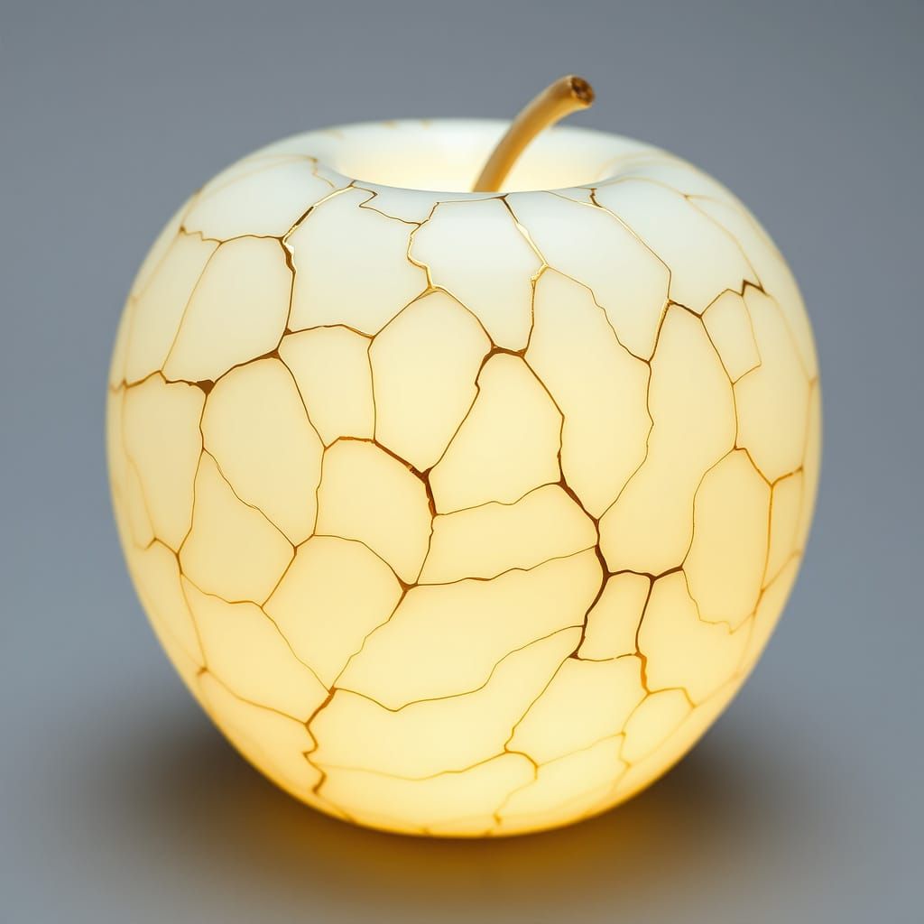 Golden Kintsugi Apple in Soft Pastel Hues