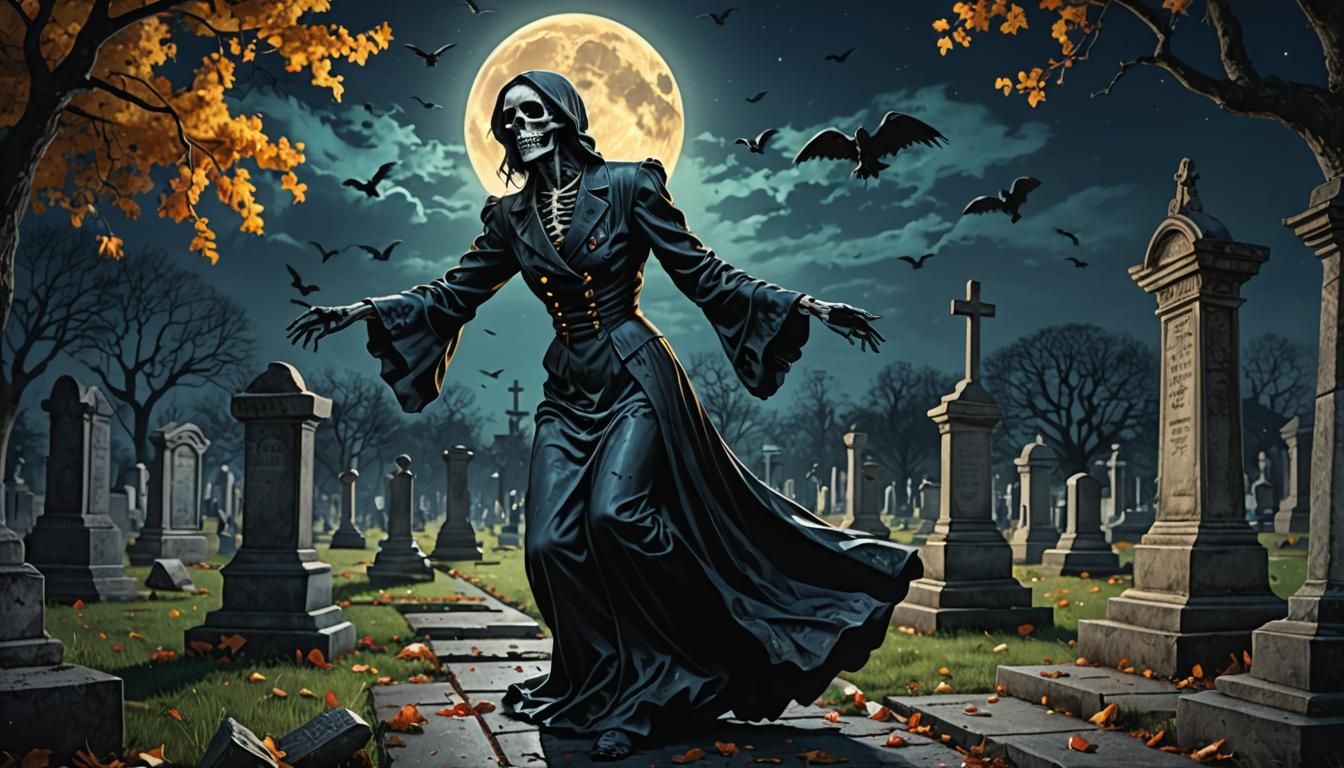 Dance Macabre Under the Moon: Hyperrealistic Splash Art