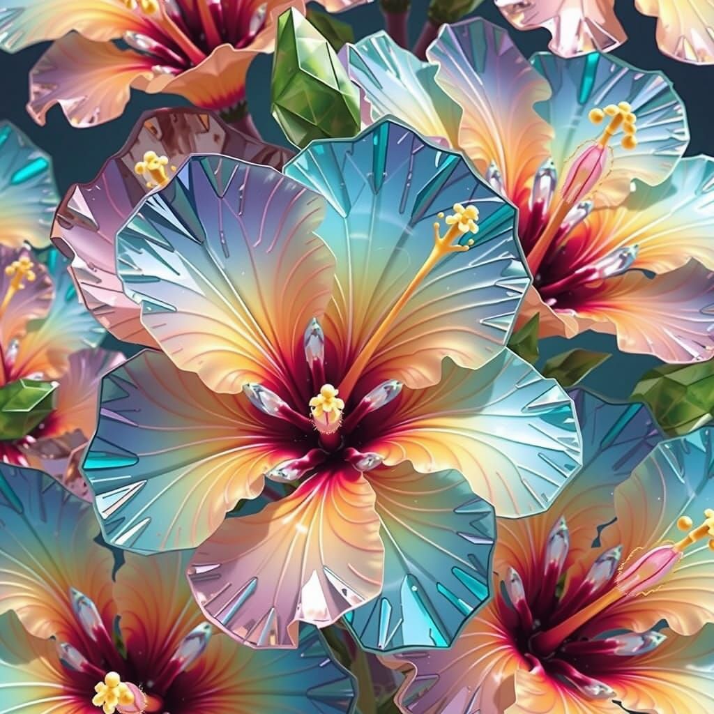Crystal Hibiscus Flowers in Luxurious Digital Art