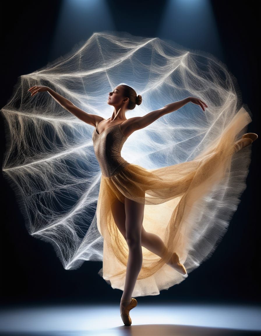 Ballerina in Spider Web Costume Under Spotlight