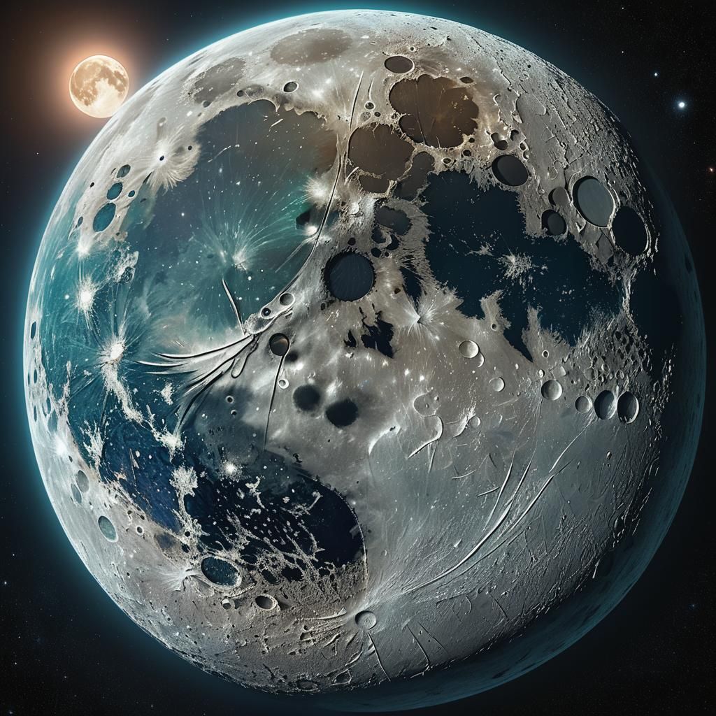 Hyperrealistic Moon with Face Seen from Space