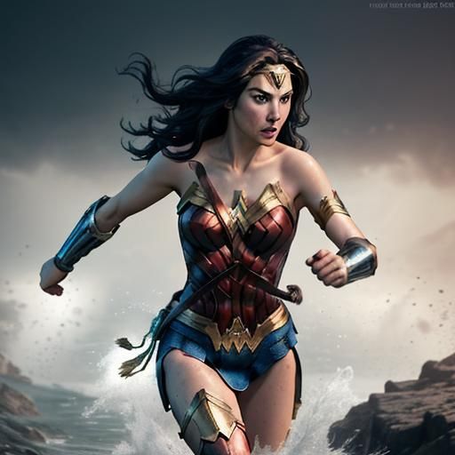 Wonder Woman Serving Tea: Hyperrealistic Splash Art