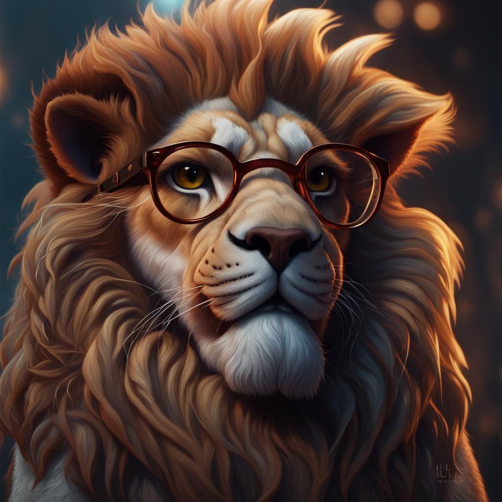 Lion in Glasses: Detailed Matte Painting