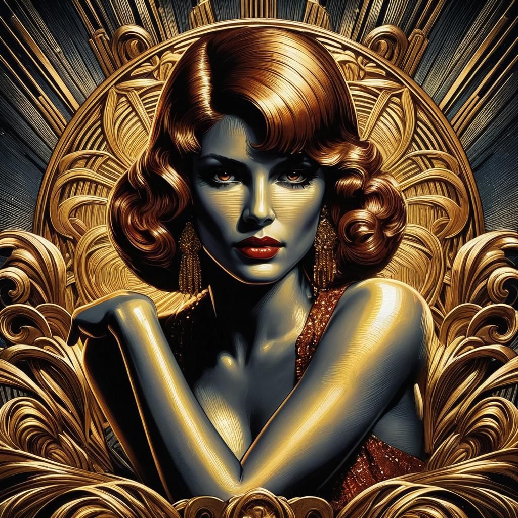 Art Deco Femme Fatale in Golden Pulp Style