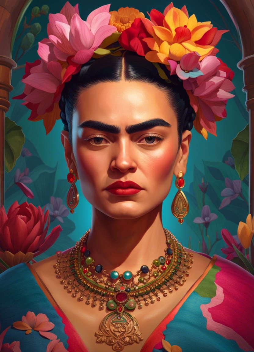 Frida Kahlo Portrait in Art Nouveau Style