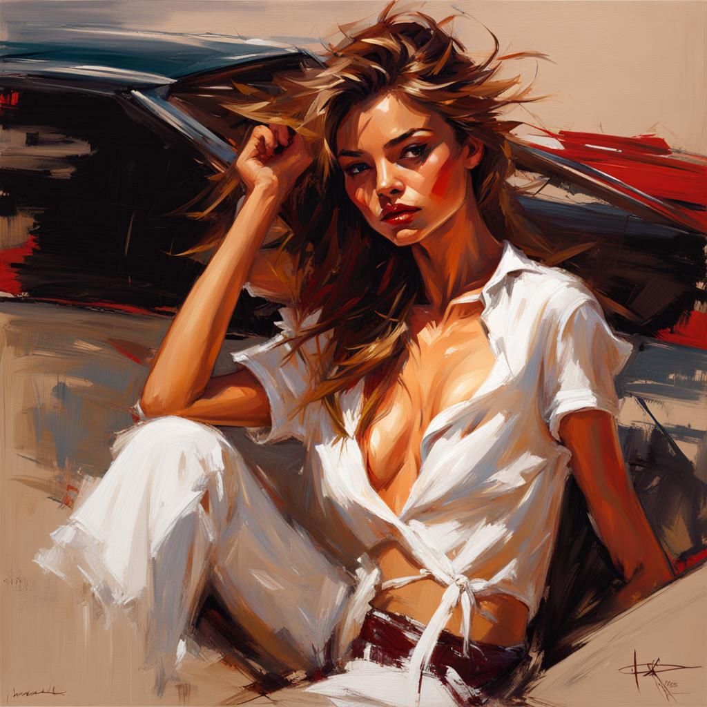 Miranda Kerr on a Red Trans Am: Scribble Art