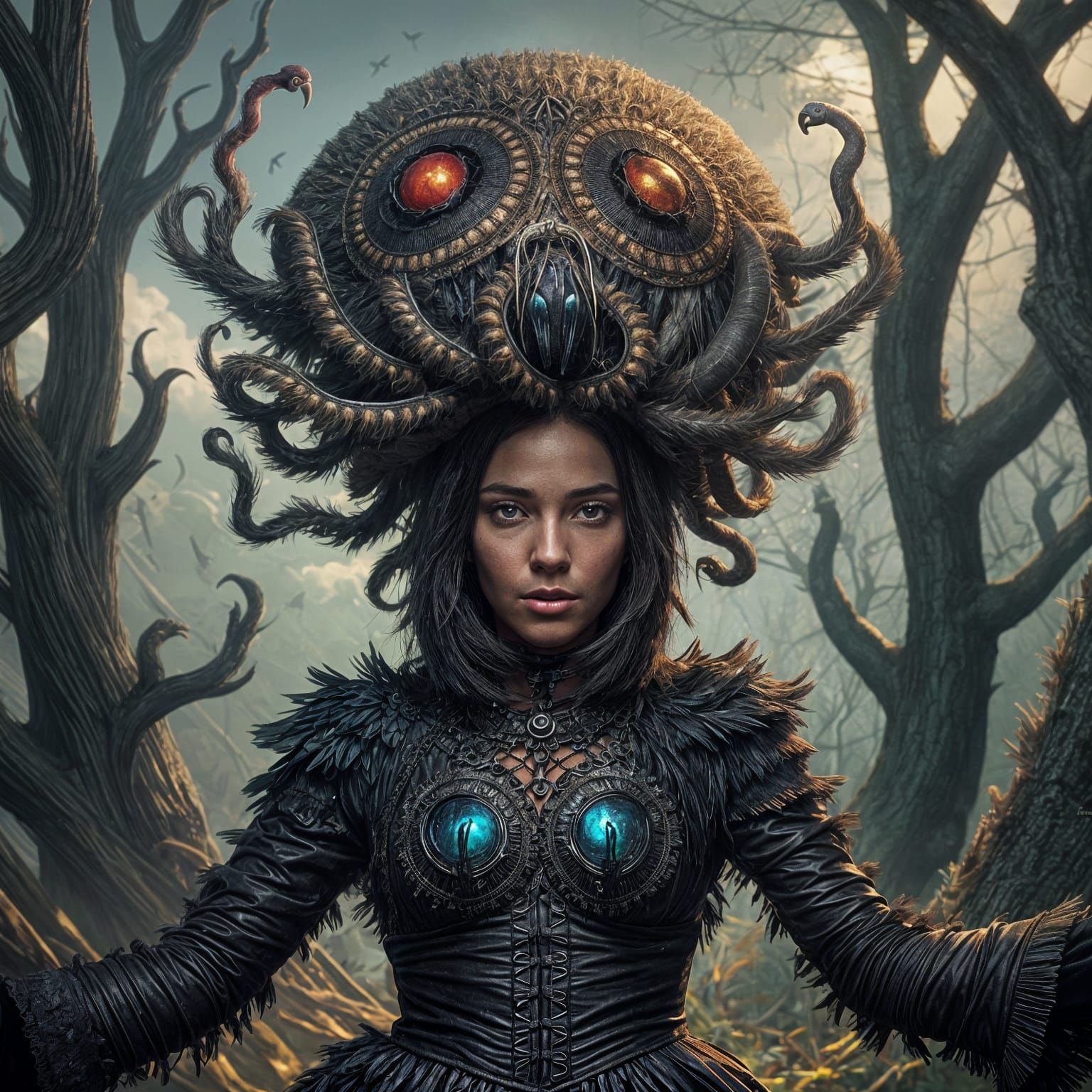 Young Witch with Jellyfish Hat and Feather Dress