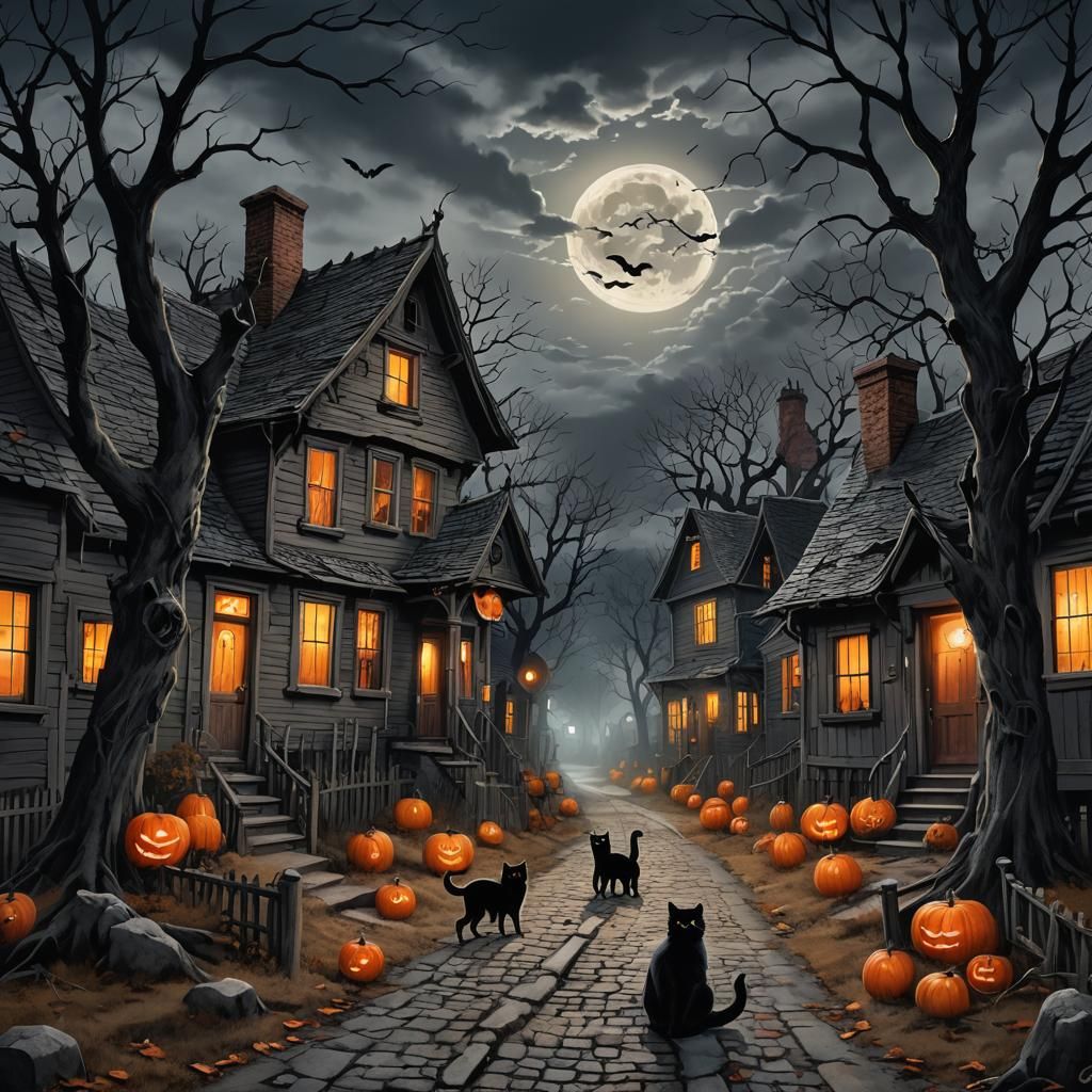 Eerie Halloween Night in Haunted Village
