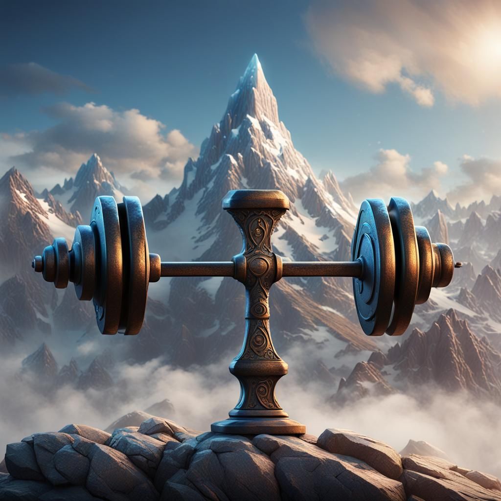 Mountain Peak and Barbell Logo in Detailed Matte Style