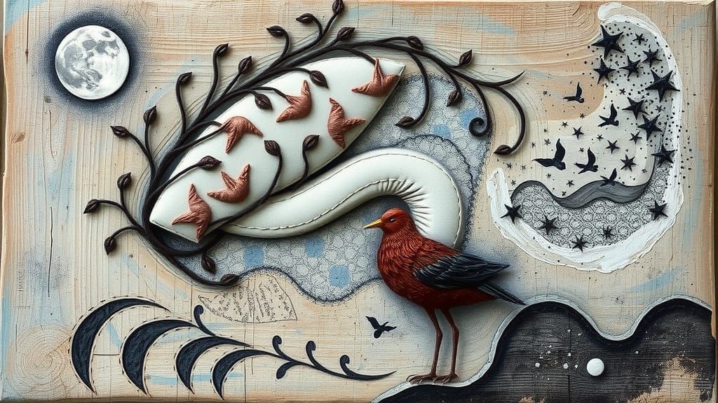 Ethereal Dreamscape in Distressed Wood and Moonlit Hues