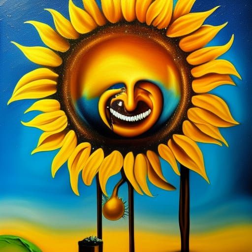 Surreal Sunflower Snow Globe Inspired by Dali