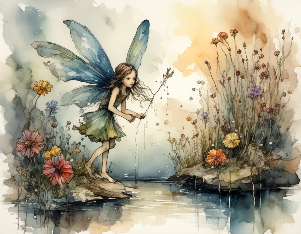 Fantasy Fairy in Magical Watercolor Land
