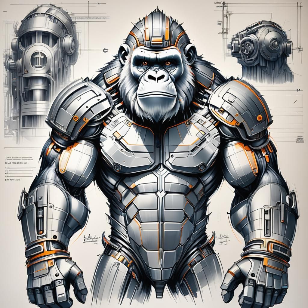 Mechanical King Ape: Architectural Drawing Style