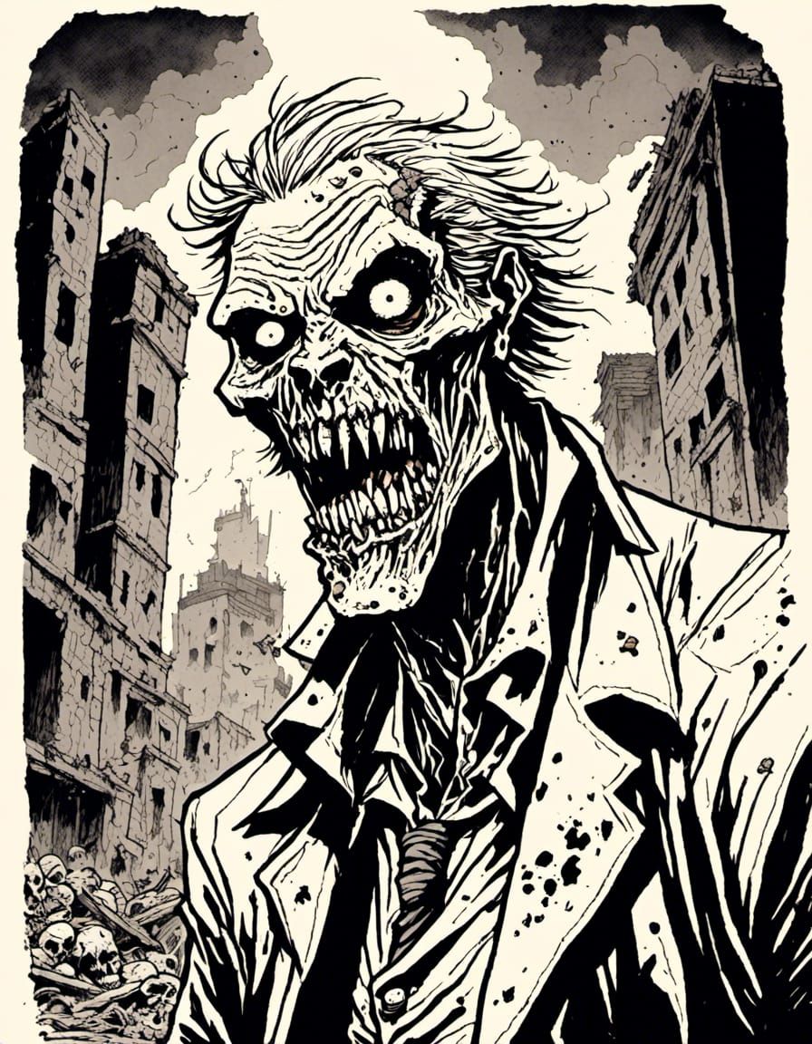 Grotesque Zombie Portrait in Ruined City