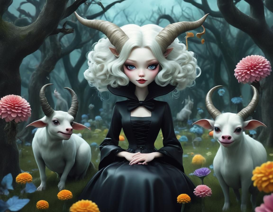 Cute Witch in Surreal Garden, Digital Painting