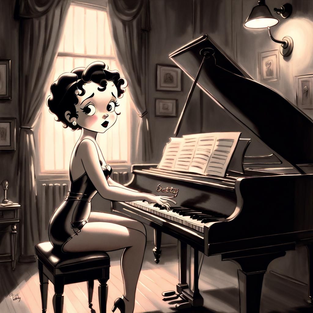 Betty Boop Charcoal Sketch in Vintage Room