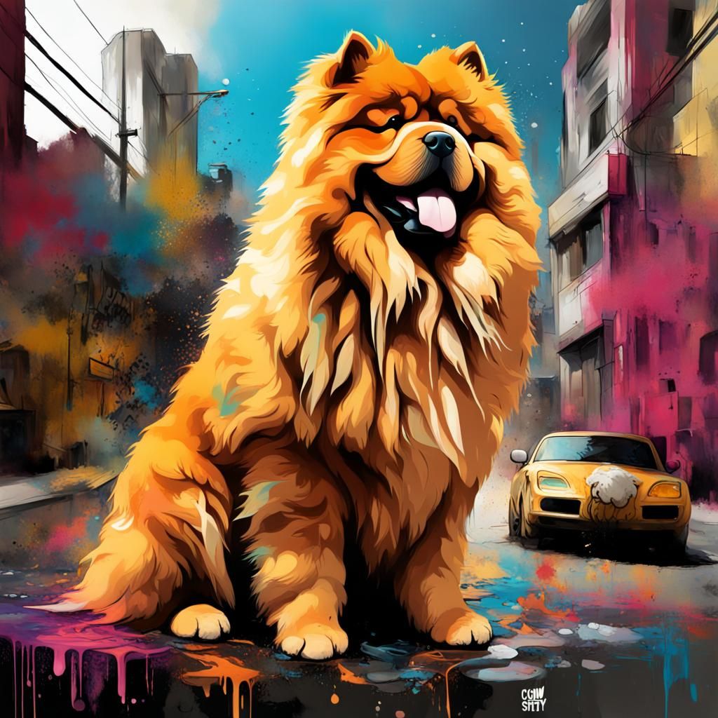 Chow Chow and Golden Doodle Graffiti Art