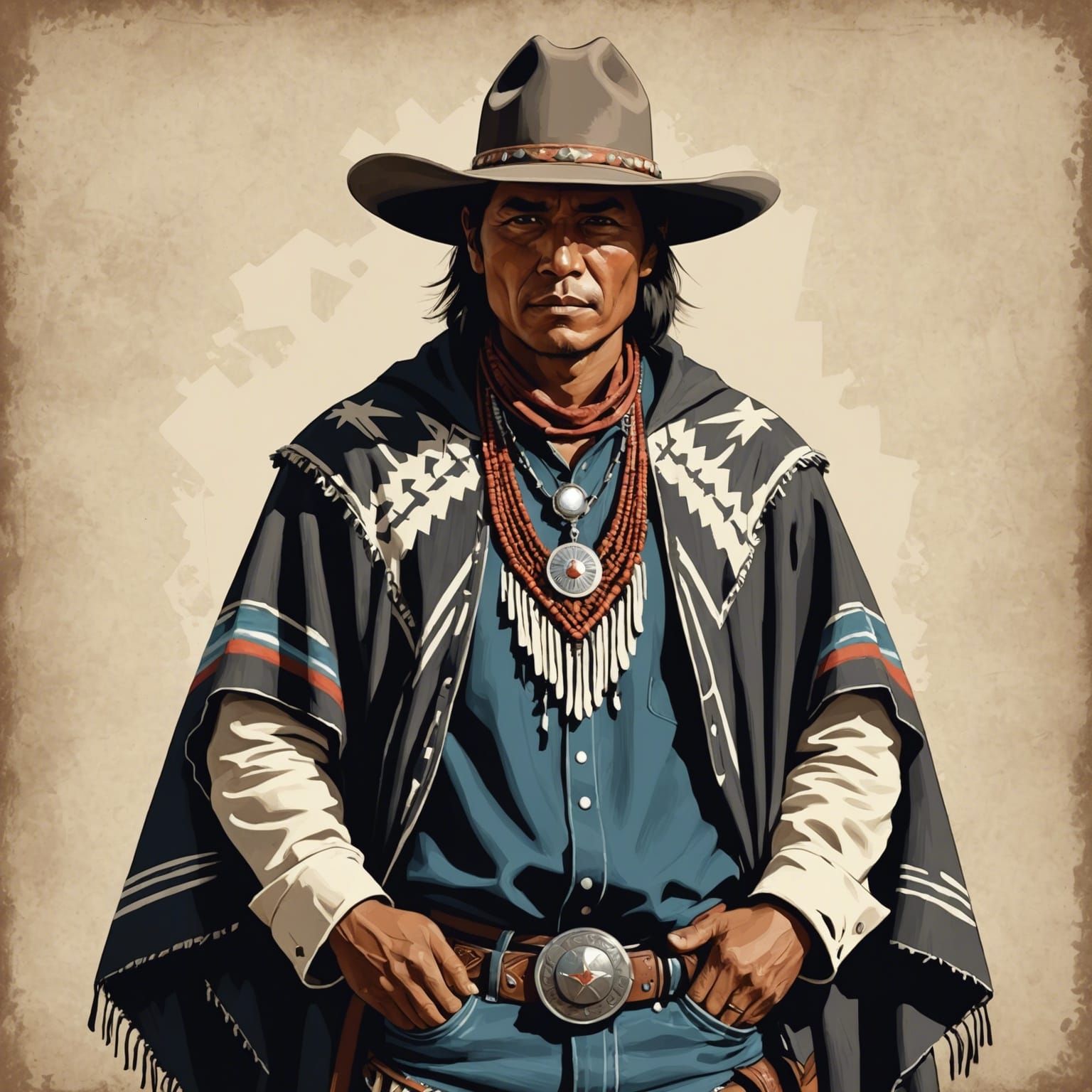 Navajo Cowboy Ready to Draw Guns
