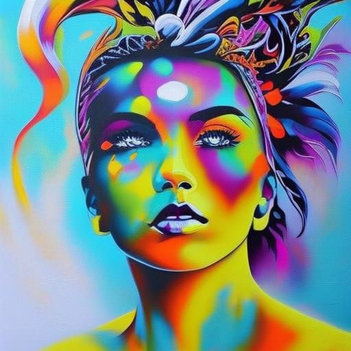 Wild Woman Graffiti Art in Polychromatic Colors