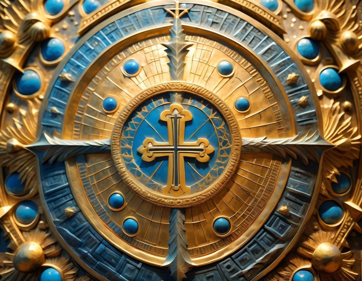 The vision of Emperor Constantine, intricately detailed, Zdzisław Beksiński, royal, solemn, Byzantine, shield with a cro...