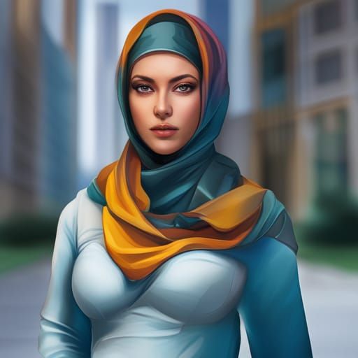 Woman in Hijab, Detailed Digital Portrait