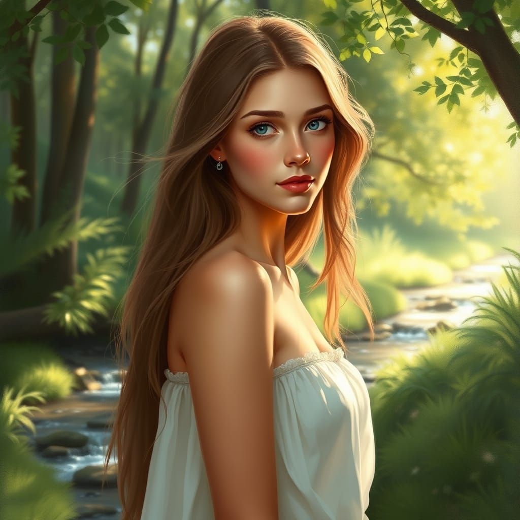 Sunlit Forest Portrait in Impressionist Style