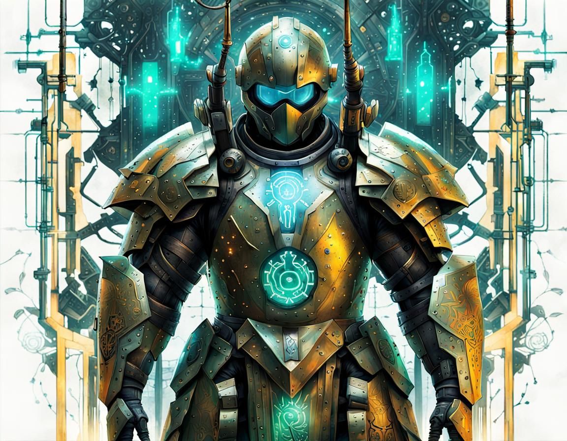 Poisonous Biomechanical Cyborg Knight in Neon Dungeon