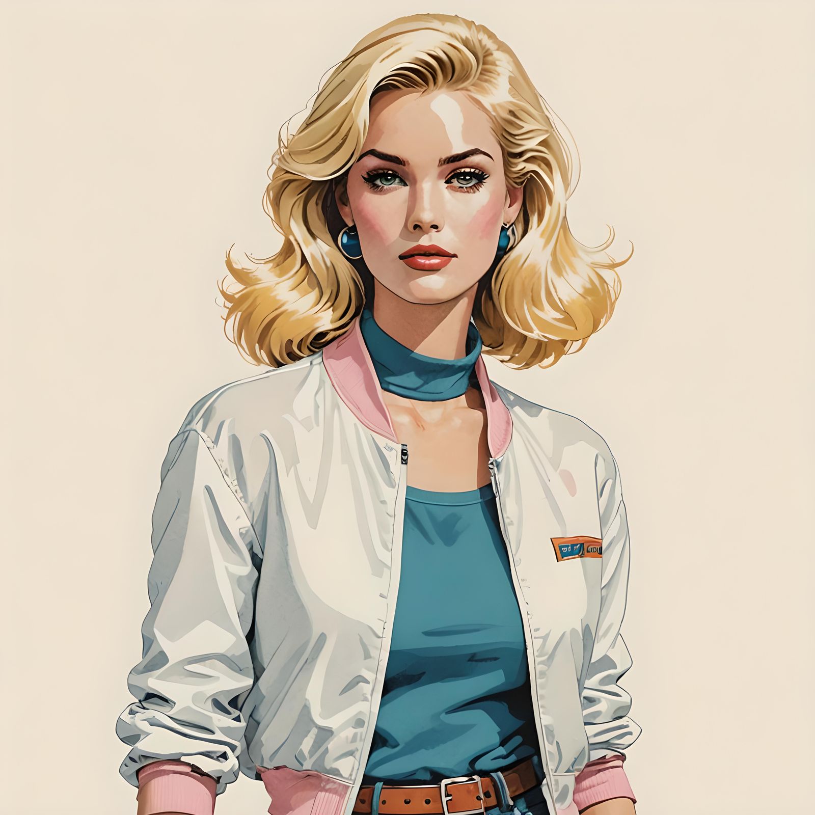 Blonde Model in Retro 80s Riso Print Style