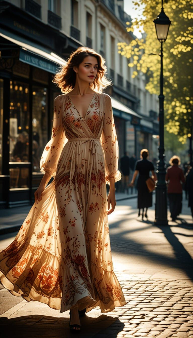 Parisian Woman in Vintage Dress, Impressionistic Style