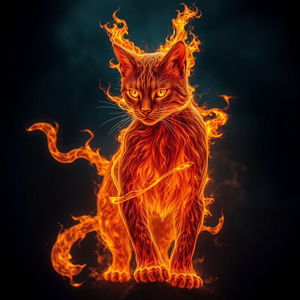 Majestic Fire Cat in Photorealistic Style