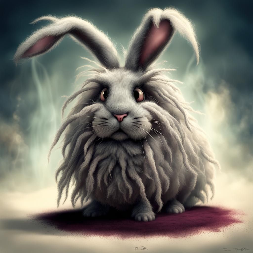 Whimsical Dust Bunny Illustration in Burton Style