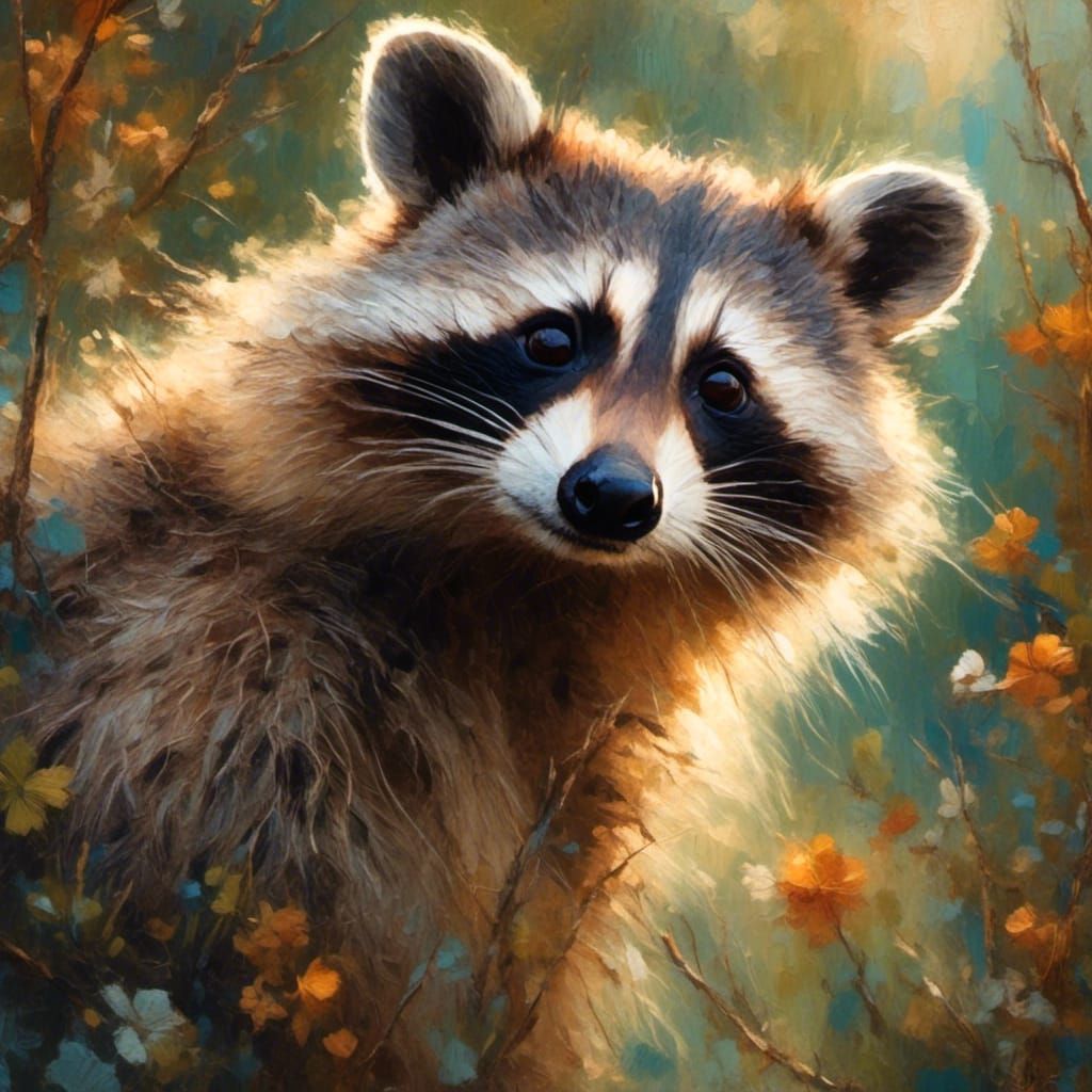 Raccoon Portrait in Henri Rousseau Style