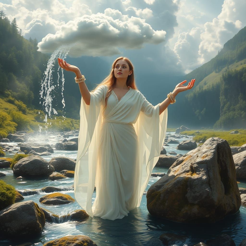 Goddess Sequana in Mountain Stream with Thundercloud