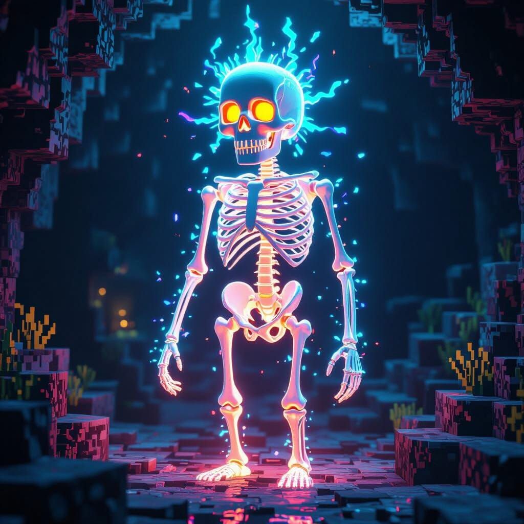 Realistic Minecraft Skeleton With Ethereal Aura