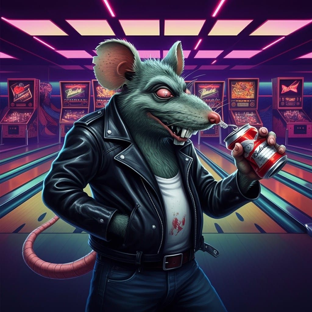 Ratfink in Hot Rod Bowling Alley, Ed Roth Style