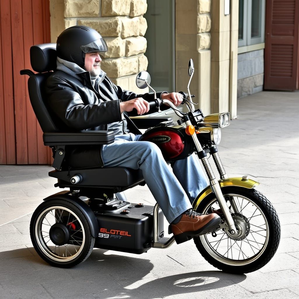 A Cyberpunk Cowboy in an Electric Wheelchair